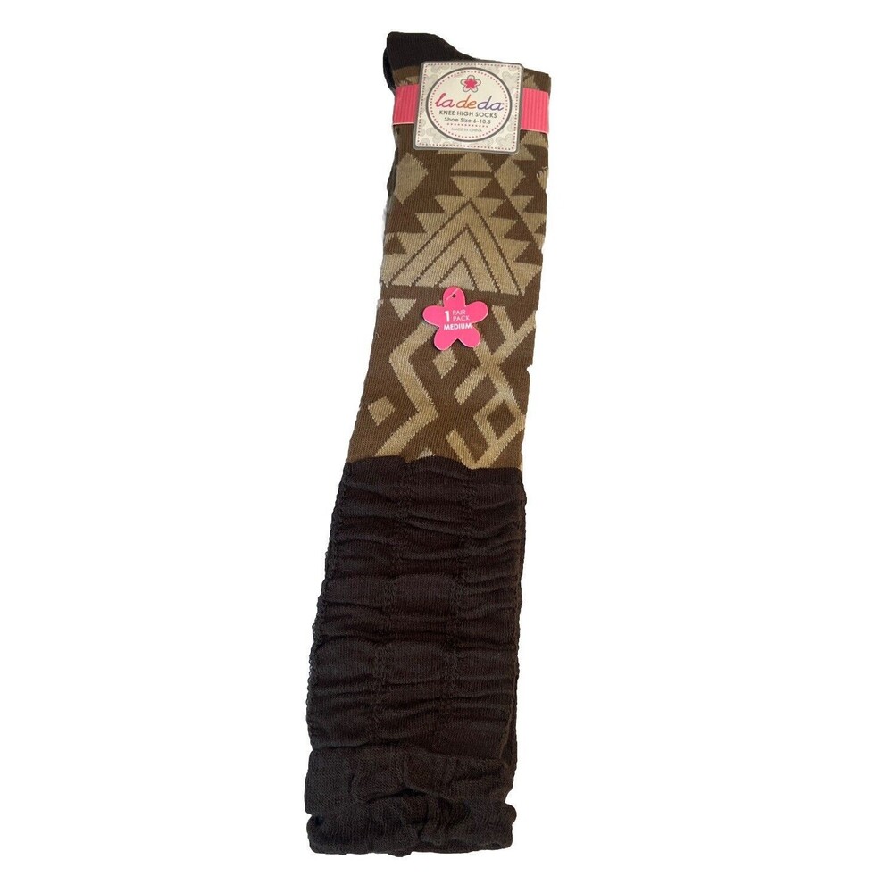 LADEDA Brown Aztec Print Scrunch knee high socks, Boot Socks Size 6-10.5, NWT